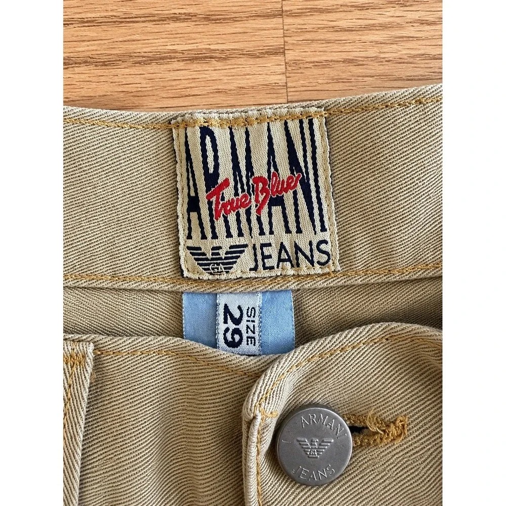 VTG 90s Armani Jeans True Blue Khaki Straight Leg Button Fly Italy 29x31 Baggy